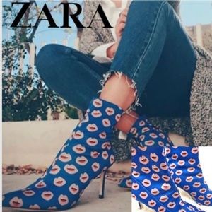 ZARA Lips Mouth Printed Stretch Ankle Boots